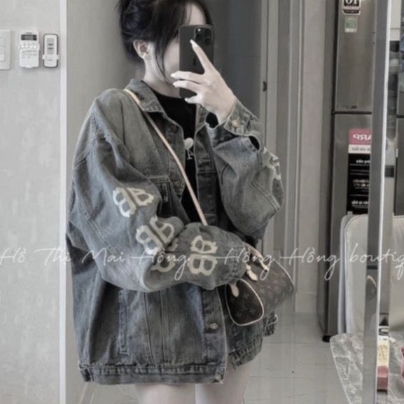  E8-Áo khoác bò hoạ tiết BB cánh tay 