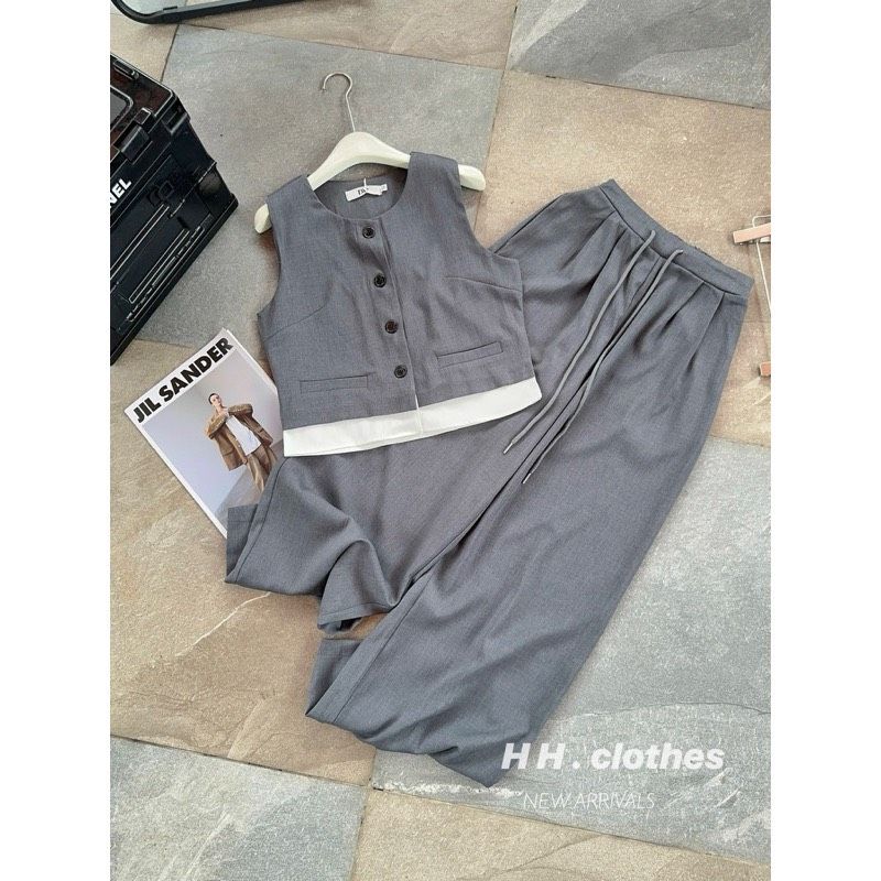  B104-Set áo sát nách quần ống suông siêu hách dáng 