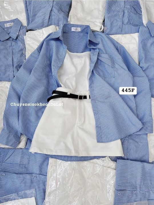  Set sơ mi kẻ kèm đai B55 