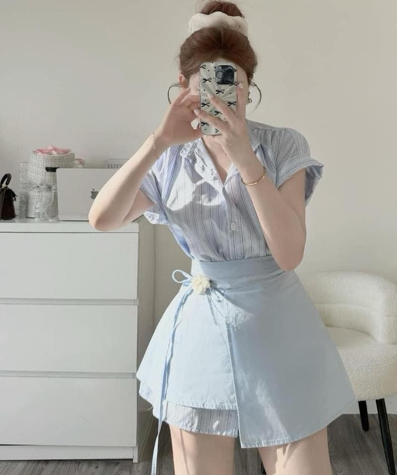  Set váy áo sơ mi eo buộc hoa B60 