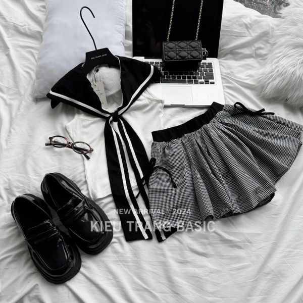 B99-set áo váy thuỷ thủ chân váy kẻ siu hot hit 