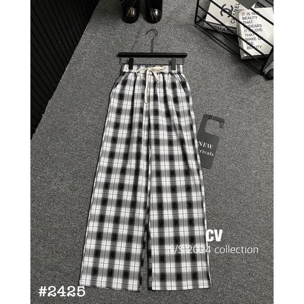  B93-quần kẻ dáng xuông ông rộng hàng xịn loại 1 