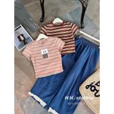  B124-Set quần ren mix áo kẻ 