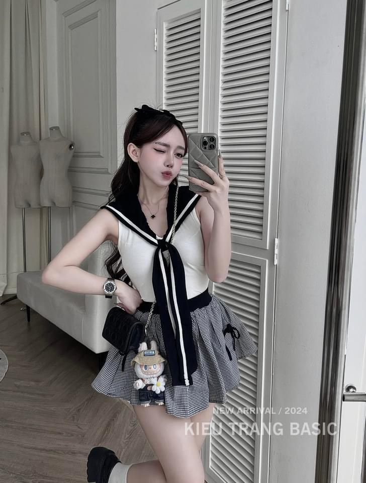  B99-set áo váy thuỷ thủ chân váy kẻ siu hot hit 