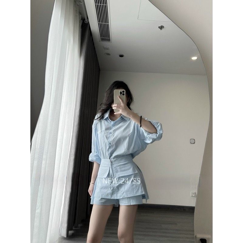  B109-Set sơmi mix chân váy kiểu MiXi siu đẹp hàng QC loại 1 