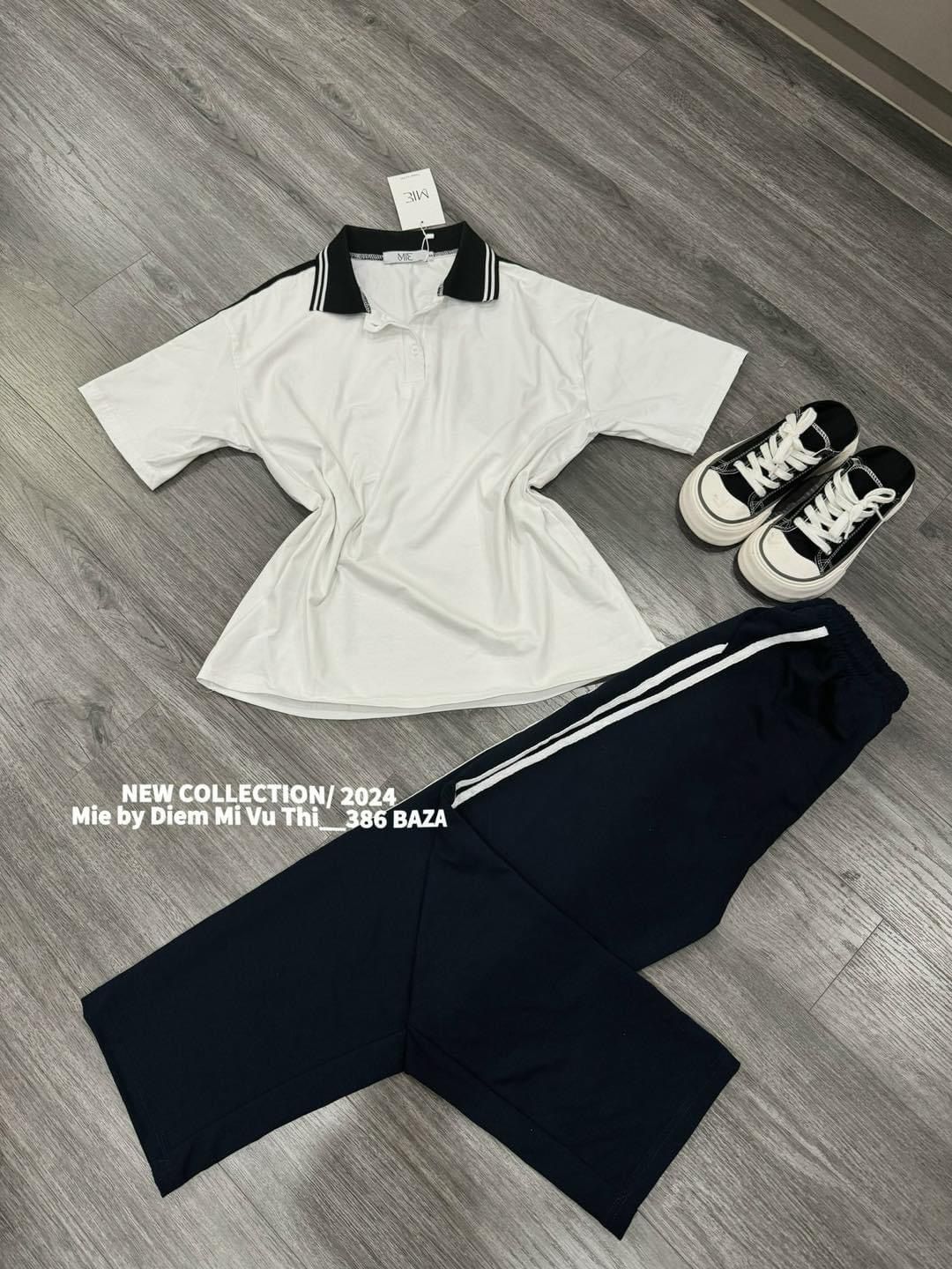  B110-SET ÁO PHÔNG CỔ ĐỨC MIX QUẦN ỐNG XUÔNG PHỐI SỌC BASIC ĐƠN GIẢN 