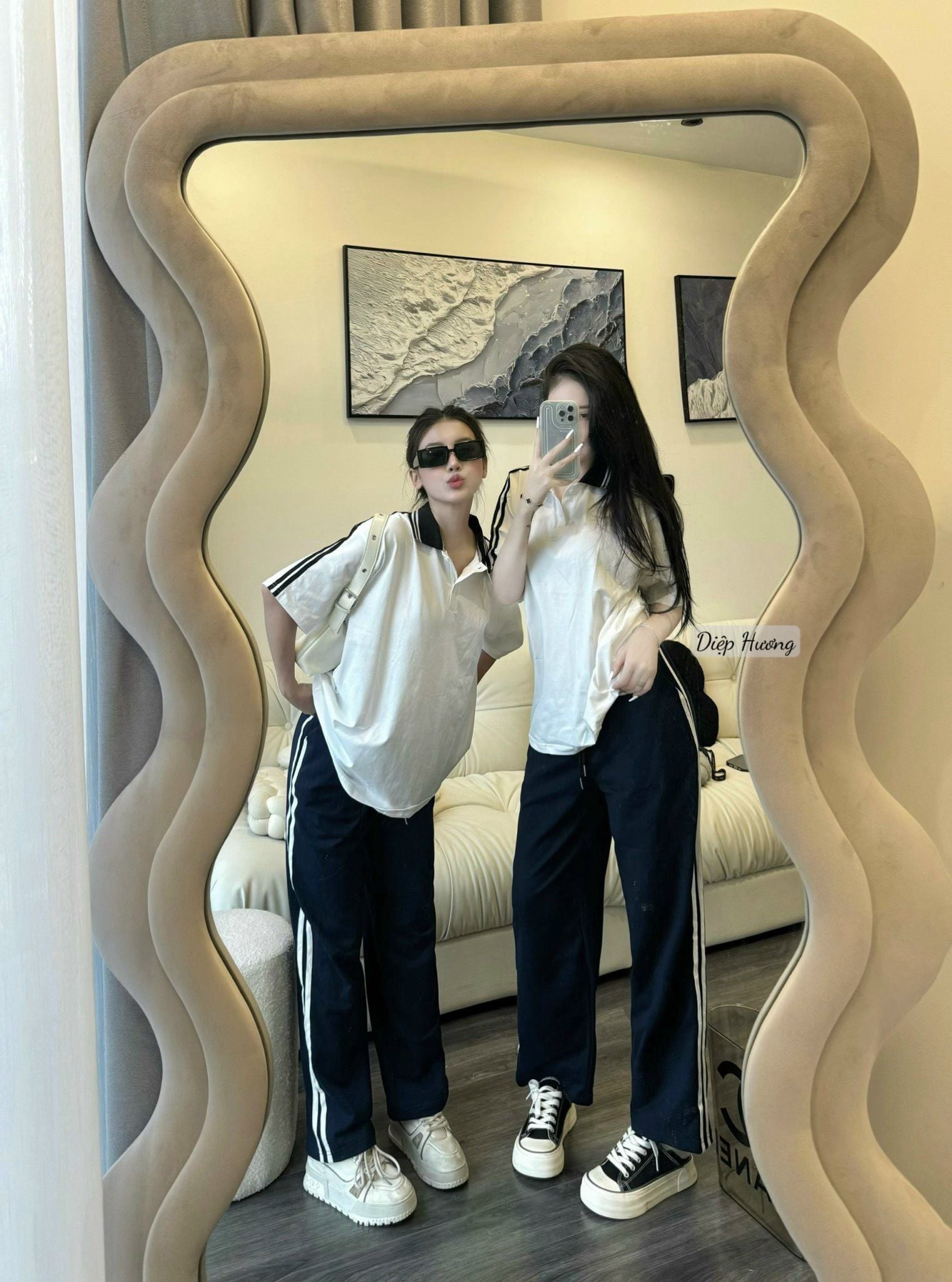  B110-SET ÁO PHÔNG CỔ ĐỨC MIX QUẦN ỐNG XUÔNG PHỐI SỌC BASIC ĐƠN GIẢN 