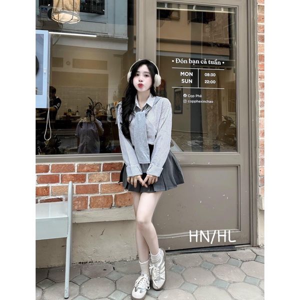  Set váy áo sơ mi kèm khắn quàng B87 