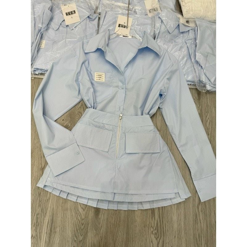  B109-Set sơmi mix chân váy kiểu MiXi siu đẹp hàng QC loại 1 