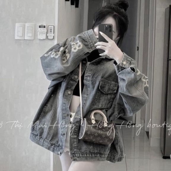  E8-Áo khoác bò hoạ tiết BB cánh tay 