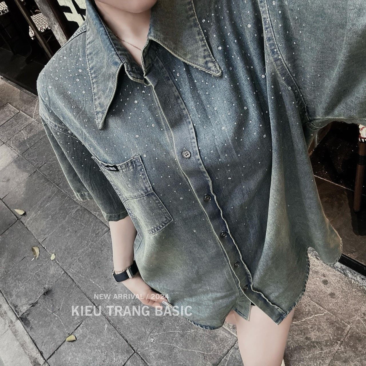 B94-Áo bò nữ cộc tay đính đá bling siêu xinh hàng qc 
