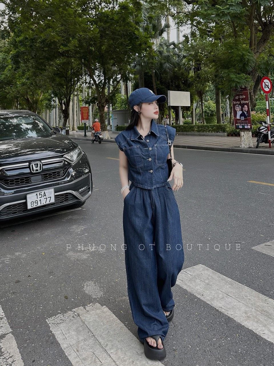  B133-Set bộ bò áo túi ngực quần dài xinh 