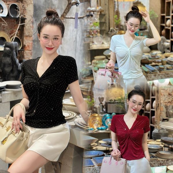  K87-Áo thun von đá full cộc tay nữ,kiểu dáng xoắn ngực thời trang. 