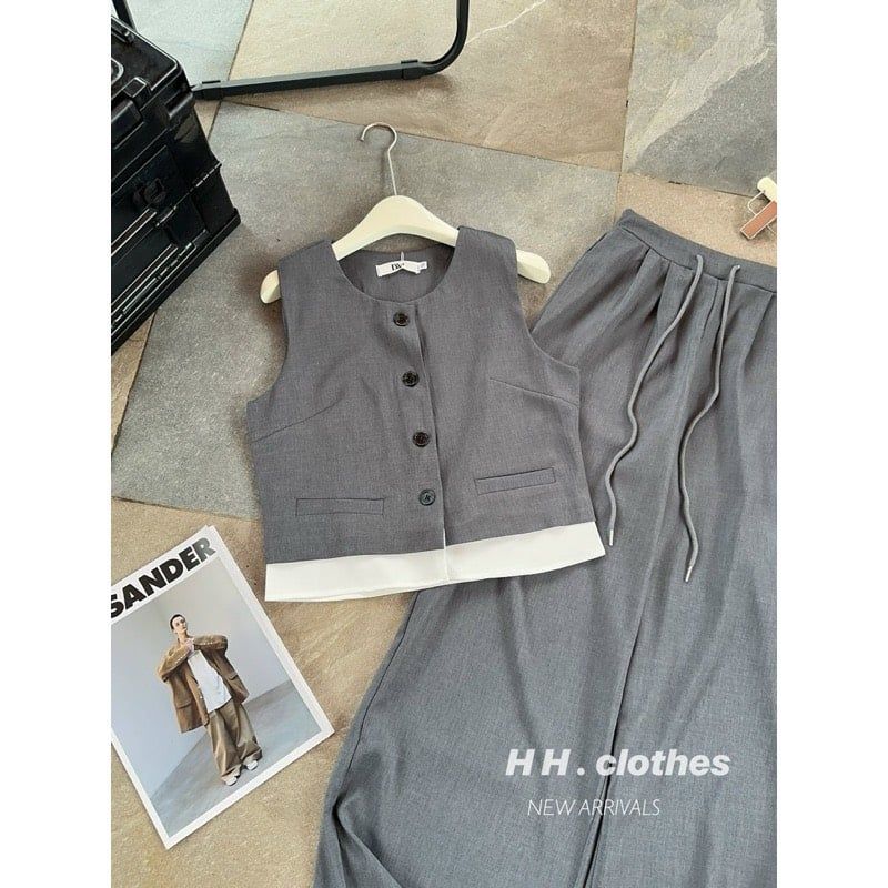  B104-Set áo sát nách quần ống suông siêu hách dáng 