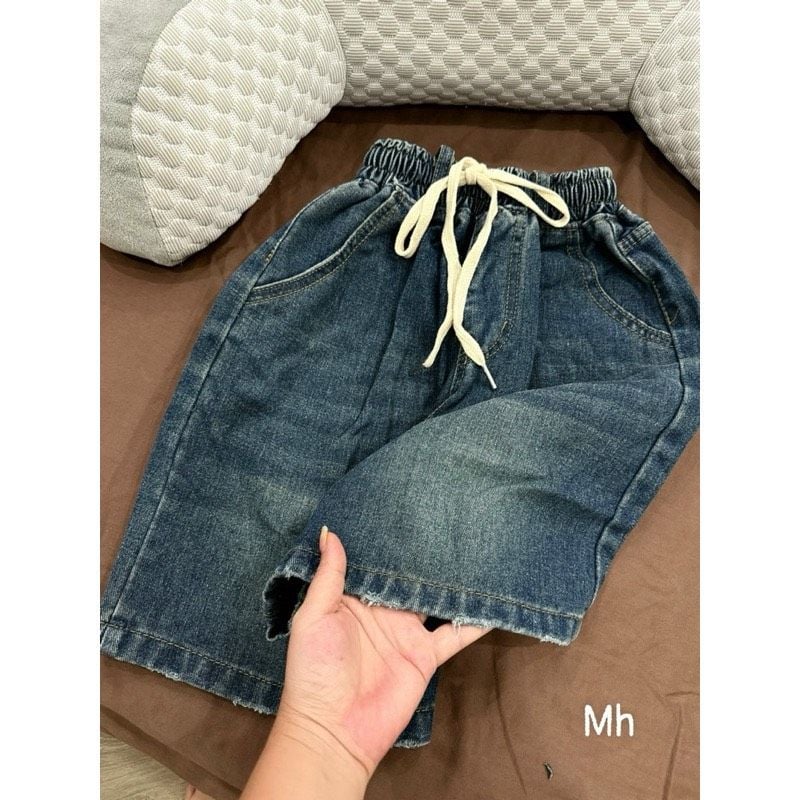  K66-Quần jean ngố xanh đậm mài cạp chun trơn 