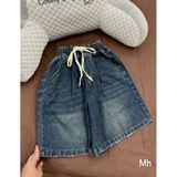  K66-Quần jean ngố xanh đậm mài cạp chun trơn 