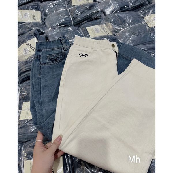  624-QUẦN JEAN SUÔNG GẤU TO THÊU NƠ 2 MÀU 