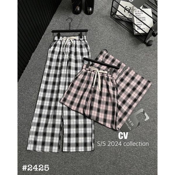  B93-quần kẻ dáng xuông ông rộng hàng xịn loại 1 