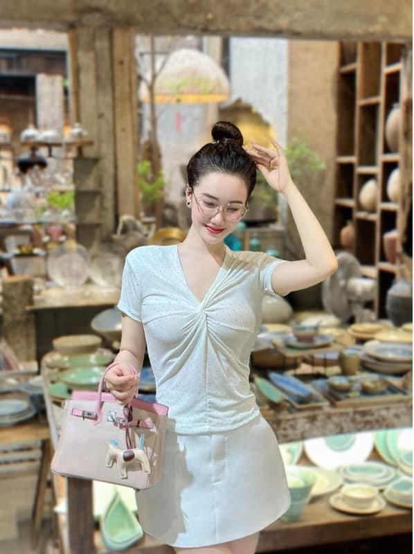  K87-Áo thun von đá full cộc tay nữ,kiểu dáng xoắn ngực thời trang. 