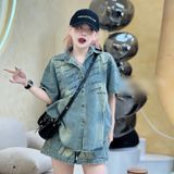  K70-Bộ đùi jean chữ Balen 2 màu cho nữ 