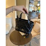  B122-Túi Xách Cnel Trám Mềm Dáng Giỏ Size 20 Phụ Kiện Mới Kèm Dây Đeo Chéo 