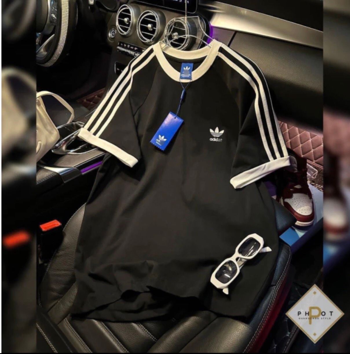  Bộ adidas đen tay kẻ trắng C16 