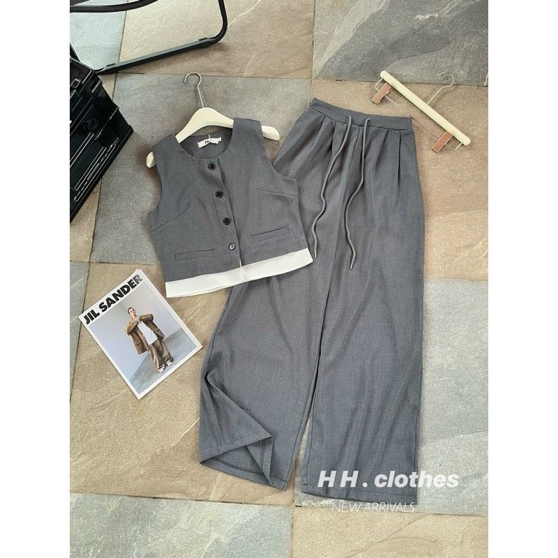  B104-Set áo sát nách quần ống suông siêu hách dáng 