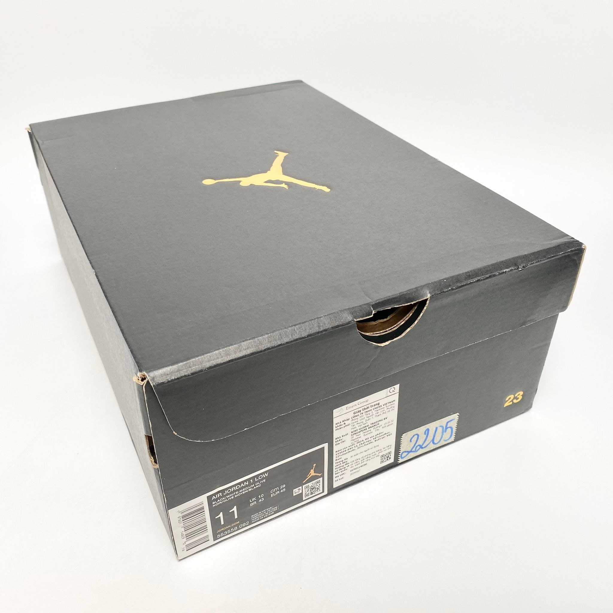  NIKE AIR JORDAN 1 LOW BLACK TOE MEDIUM OLIVE 553558-092 