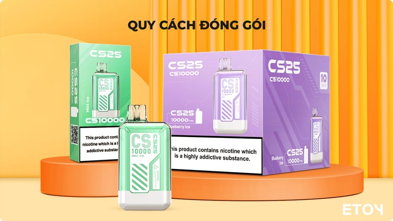 Quy cách đóng gói của Vape Pod CS25 CS10000 Dùng 1 Lần 10000 Hơi