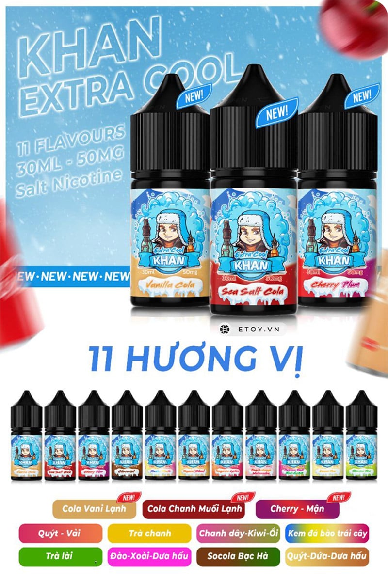 Bảng hương vị đầy đủ của Tinh Dầu Vape Pod Saltnic Khan Extra Cool Salt