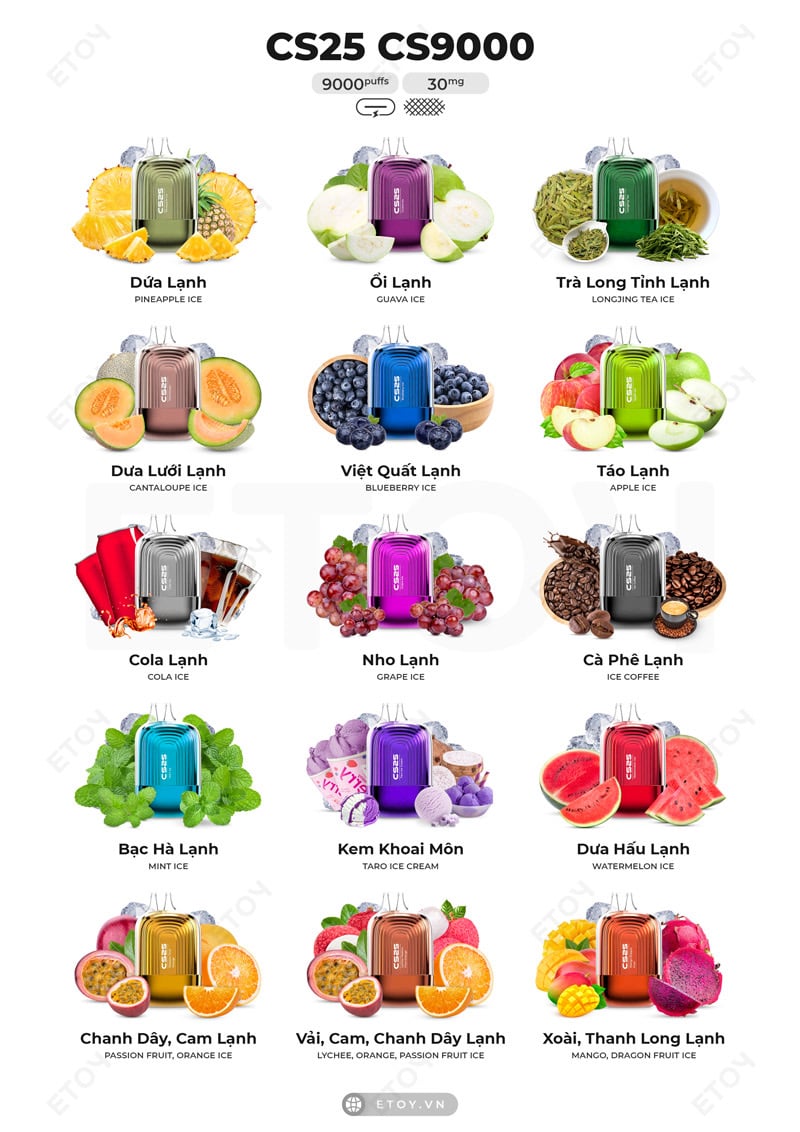 CS25 CS9000 Blueberry Ice - Vape Pod 1 Lần 9000 Hơi