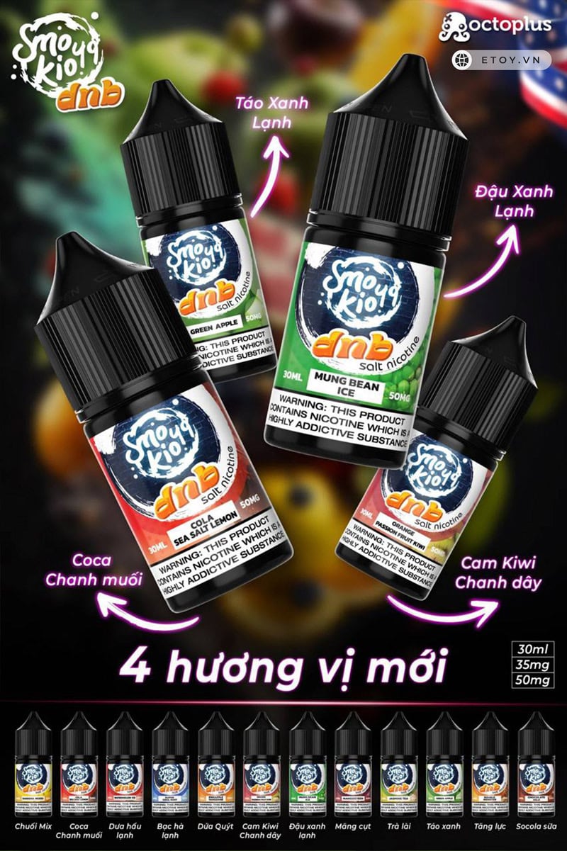 Smokio 49 DNB Salt Orange Passion Fruit Kiwi 30ml - Tinh Dầu Vape Mỹ