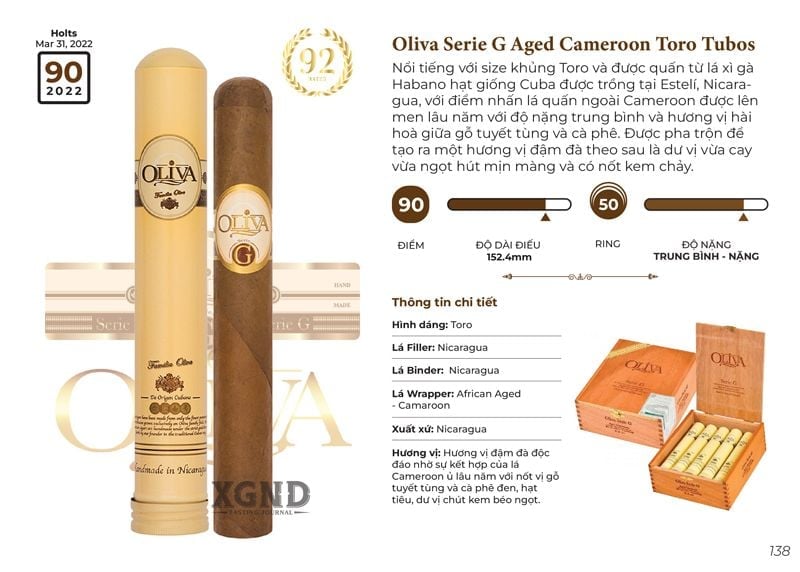 Xì Gà Oliva Serie G Aged Cameroon Toro Tubos - Cigar Chính Hãng
