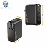  Củ sạc WiWU Warrior GaN 100W 4 cổng kèm đầu chuyển ổ cắm tương thích nhiều quốc gia 