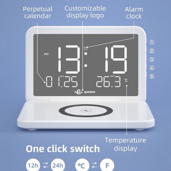  Đồng Hồ Để Bàn Kiêm Đế Sạc Không Dây 