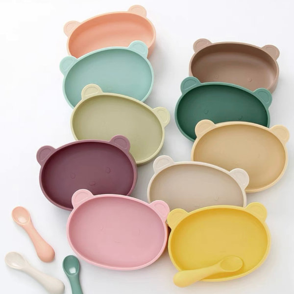  Bát Ăn Dặm Kèm Nắp Đậy Silicon Hình Gấu 