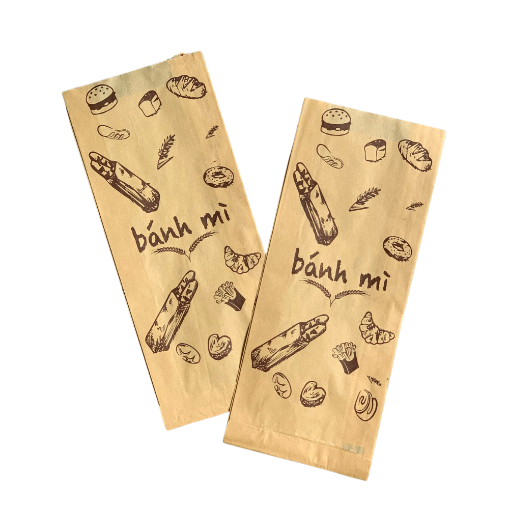  Túi Giấy Bánh Mì In Sẵn - Giấy Nâu - Nhiều Mẫu 