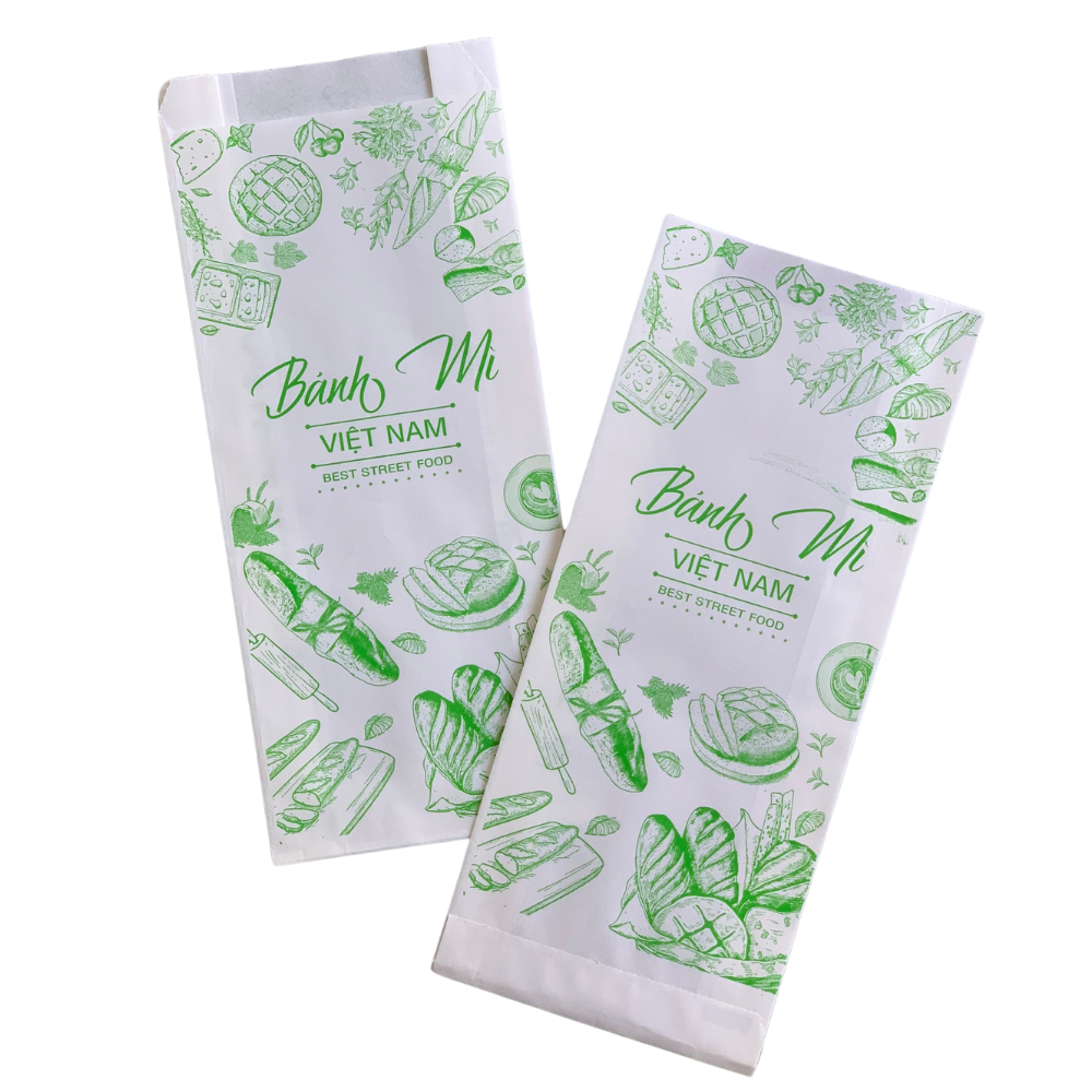  Túi Giấy Bánh Mì In Sẵn - Giấy Trắng - Nhiều Mẫu 