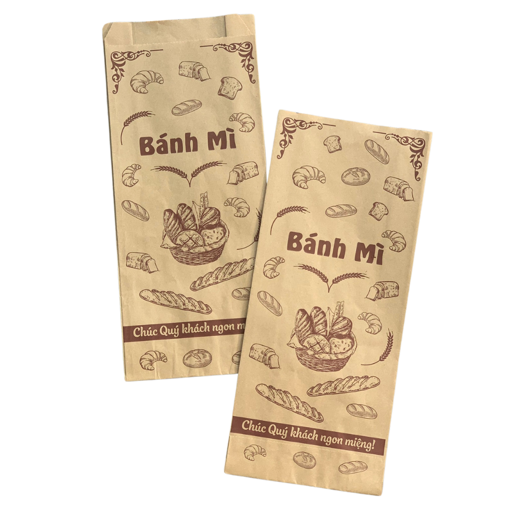  Túi Giấy Bánh Mì In Sẵn - Giấy Nâu - Nhiều Mẫu 