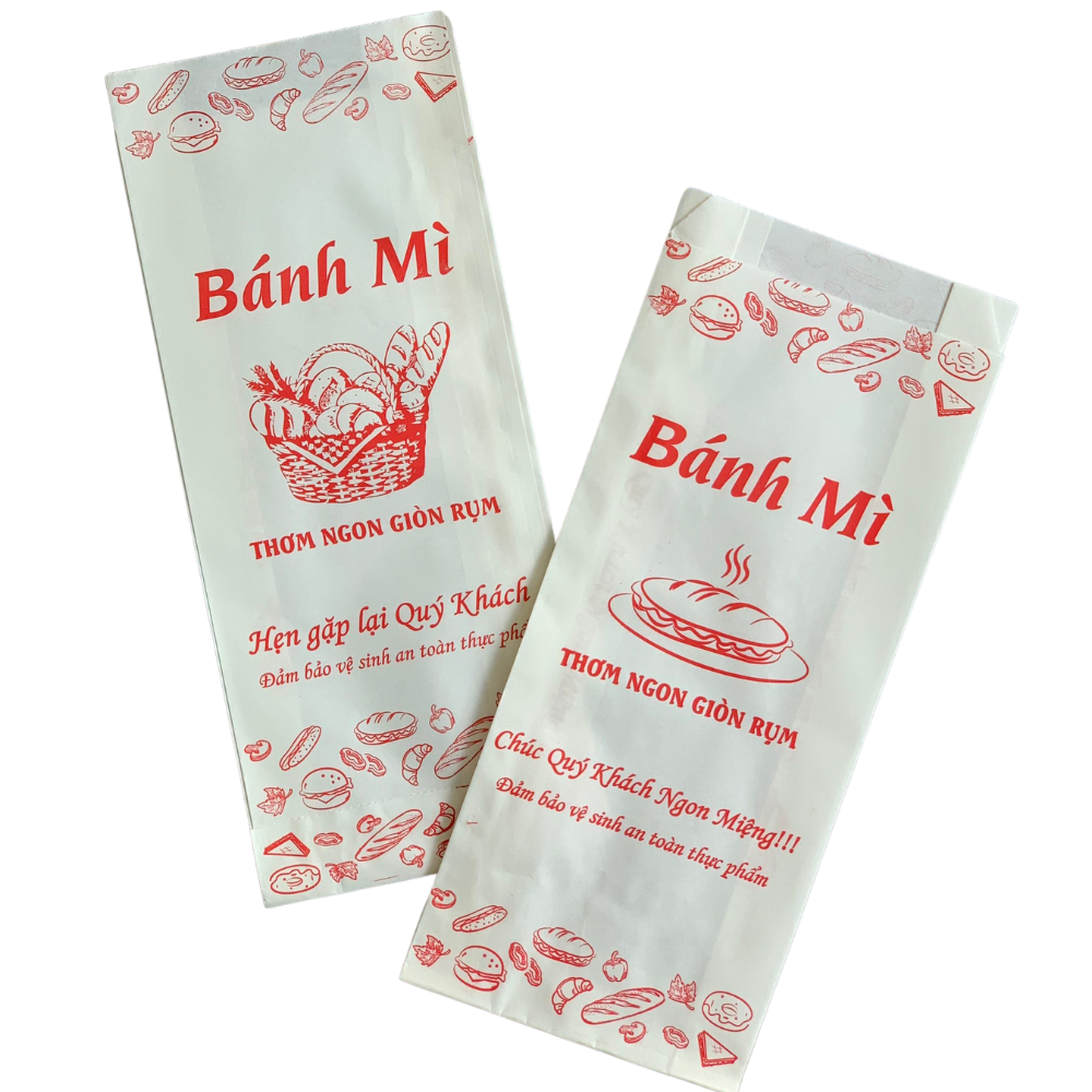  Túi Giấy Bánh Mì In Sẵn - Giấy Trắng - Nhiều Mẫu 