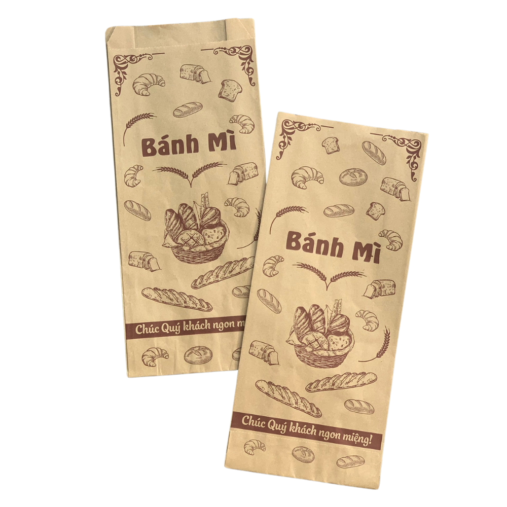 Túi Giấy Bánh Mì In Sẵn - Giấy Nâu - Nhiều Mẫu 