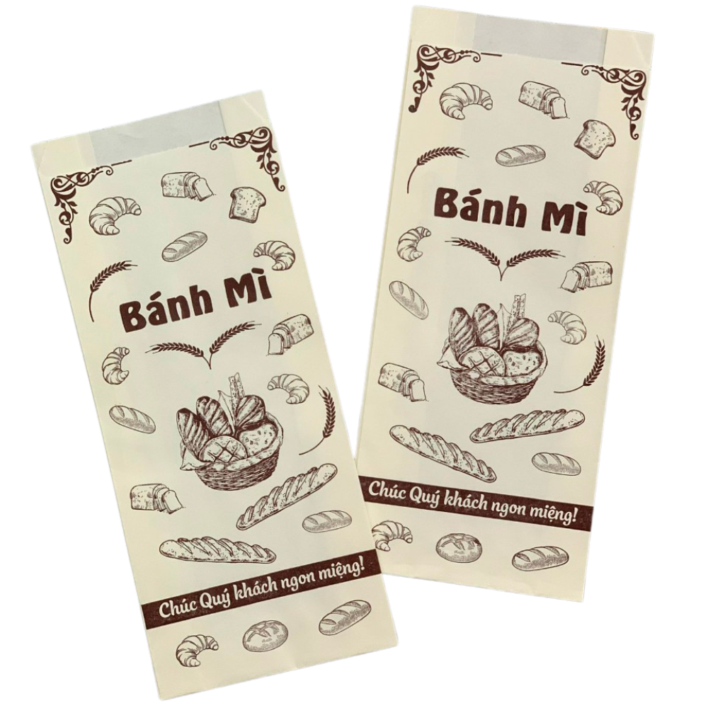  Túi Giấy Bánh Mì In Sẵn - Giấy Trắng - Nhiều Mẫu 