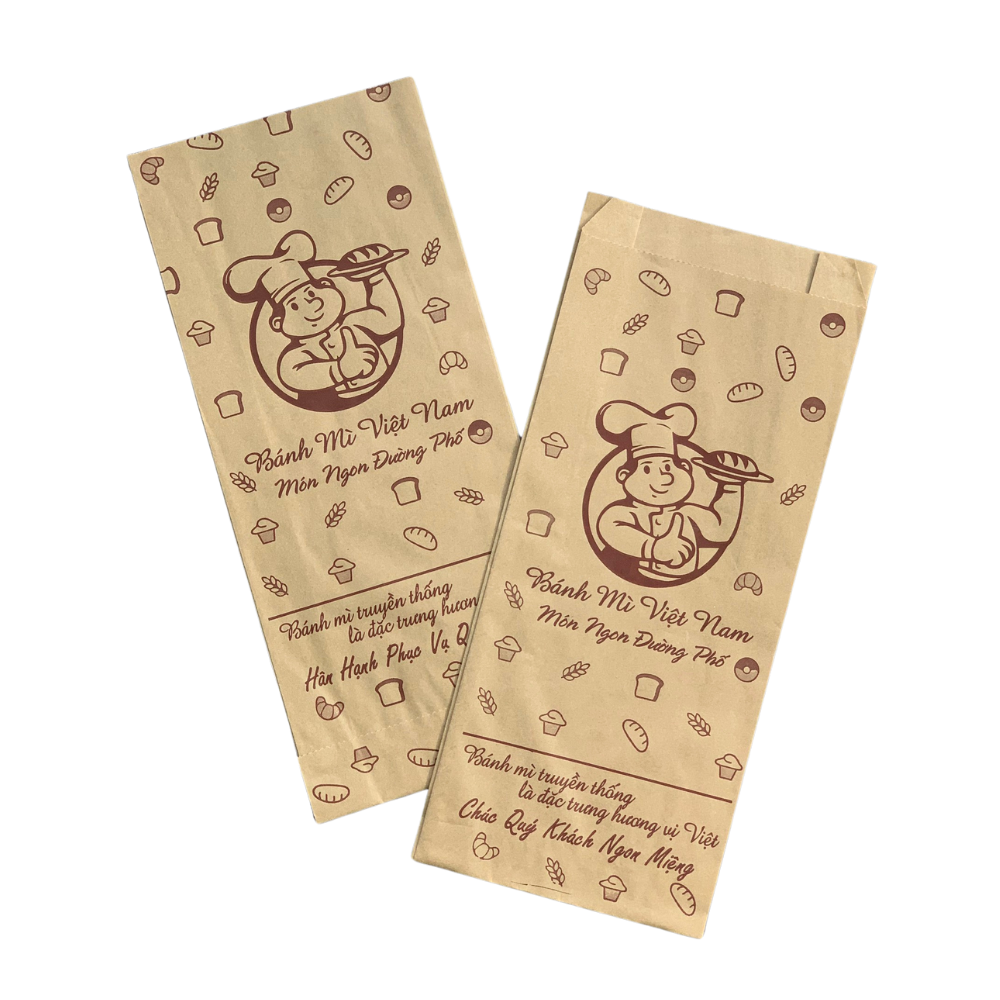  Túi Giấy Bánh Mì In Sẵn - Giấy Nâu - Nhiều Mẫu 
