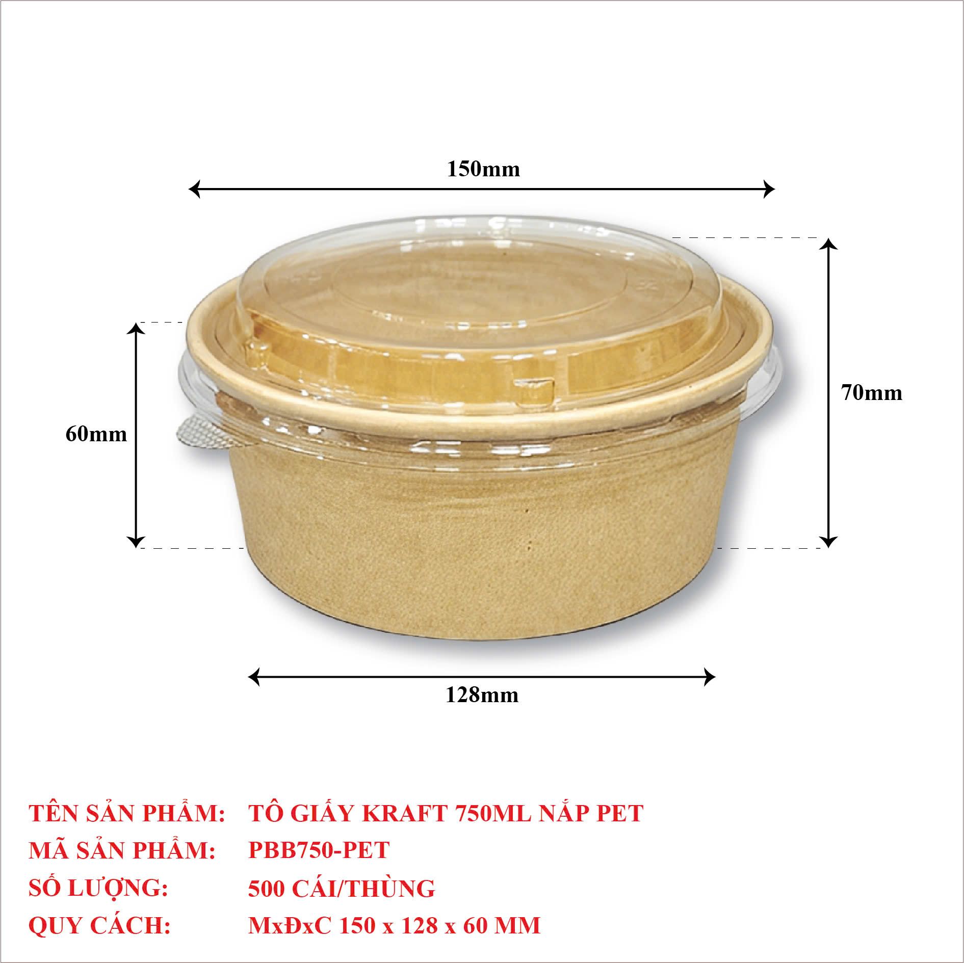  Tô Giấy Kraft 750ML Nắp PET 