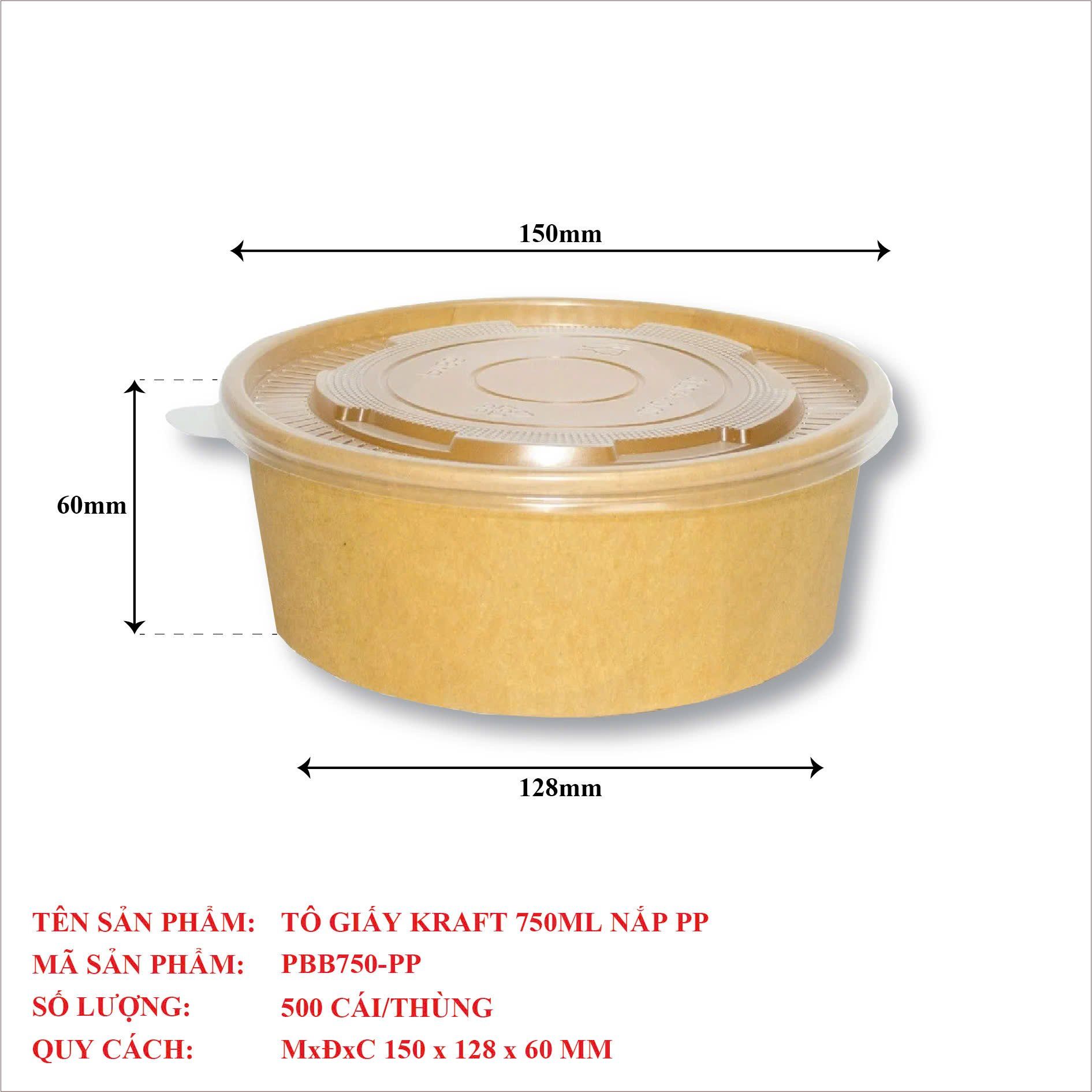  Tô Giấy Kraft 750ML Nắp PP 