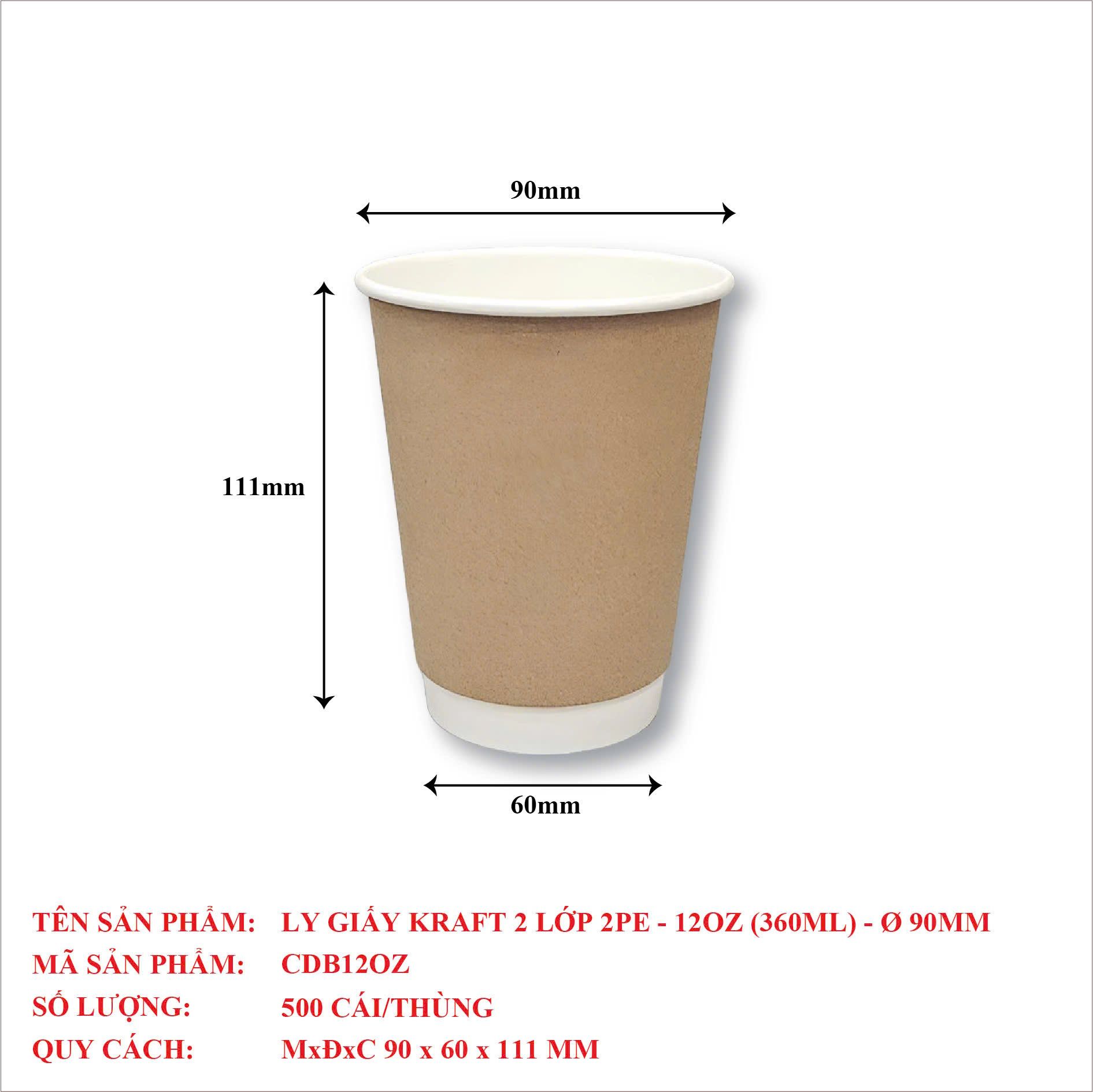  Ly Giấy Kraft 2 Lớp 2PE -120Z (360ML) 