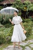  K204 Áo sơ mi cổ tàu, tay ren sóng dáng dài BEST SELLER 