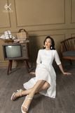  K115 Đầm Linen Cổ Tròn Đuôi Cá Thêu Ren Ngực – Thanh Lịch, Thoáng Mát & Bền Vững | Kenosho 
