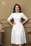 K115 Đầm Linen Cổ Tròn Đuôi Cá Thêu Ren Ngực – Thanh Lịch, Thoáng Mát & Bền Vững | Kenosho 