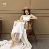  K118 Đầm maxi Linen 2 dây mix ren 